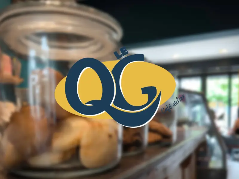 Le QG - Café - Atelier : logo sur image d'ambiance Couverture identité visuelle